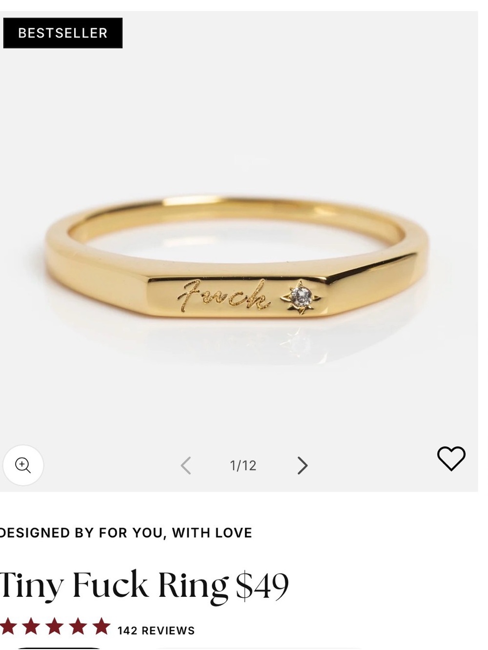 Gold Script Engraved Tiny Statement Ring with Clear Stone